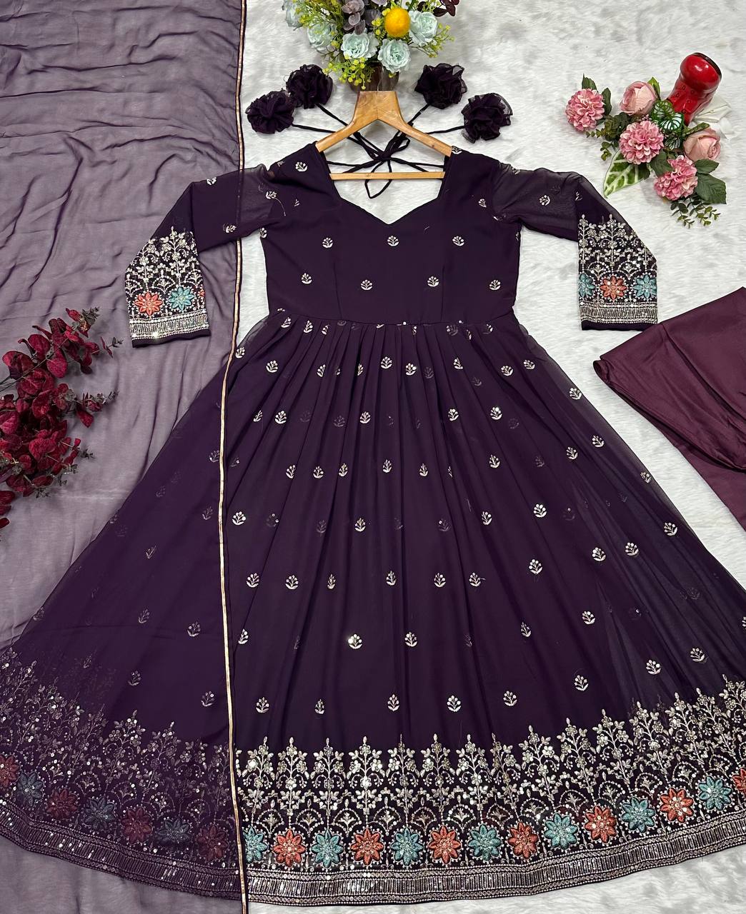 Purple Designer Luxury Anarkali Suit Set