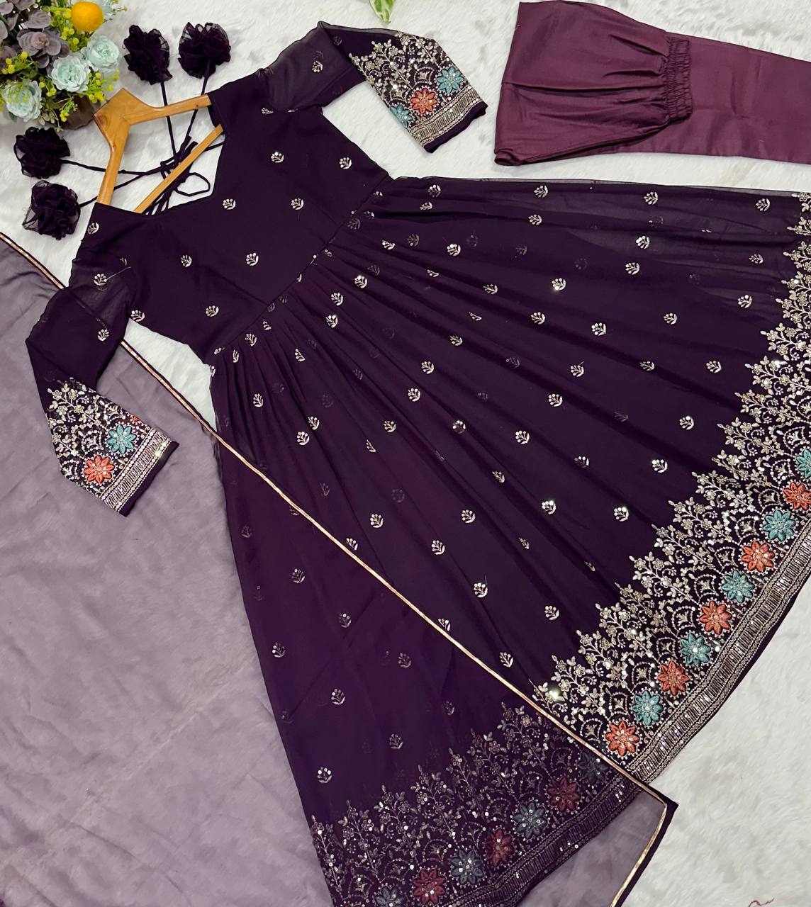 Purple Designer Luxury Anarkali Suit Set