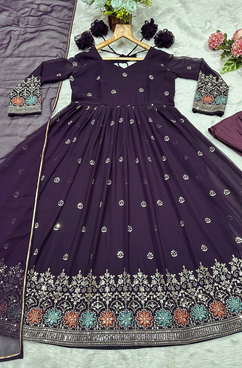 Purple Designer Luxury Anarkali Suit Set