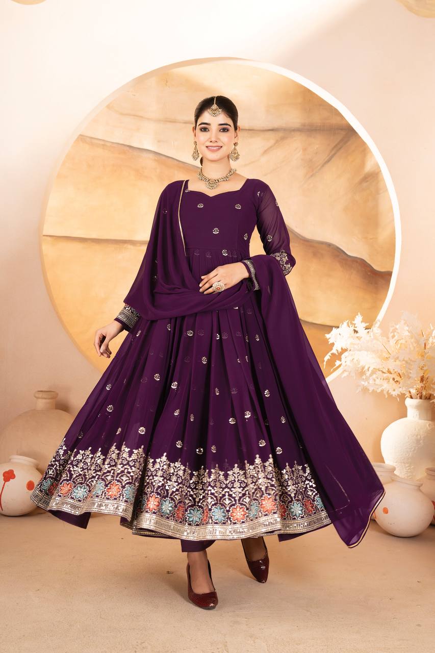Purple Designer Luxury Anarkali Suit Set