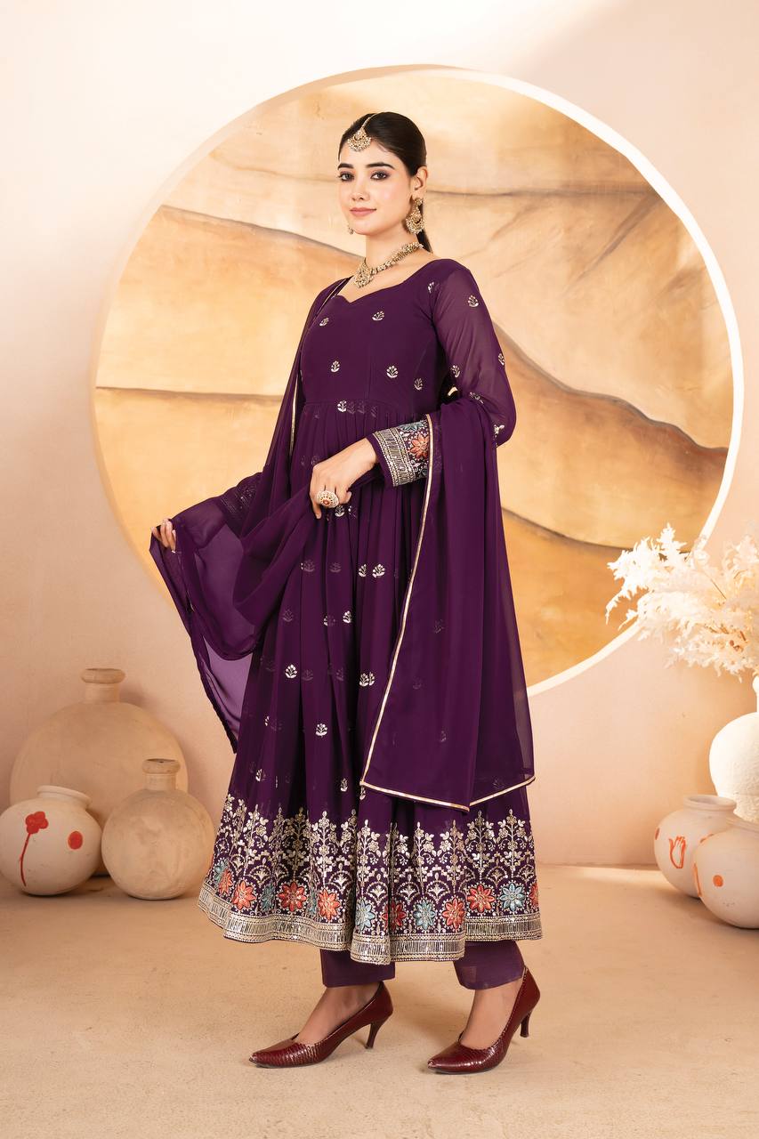 Purple Designer Luxury Anarkali Suit Set