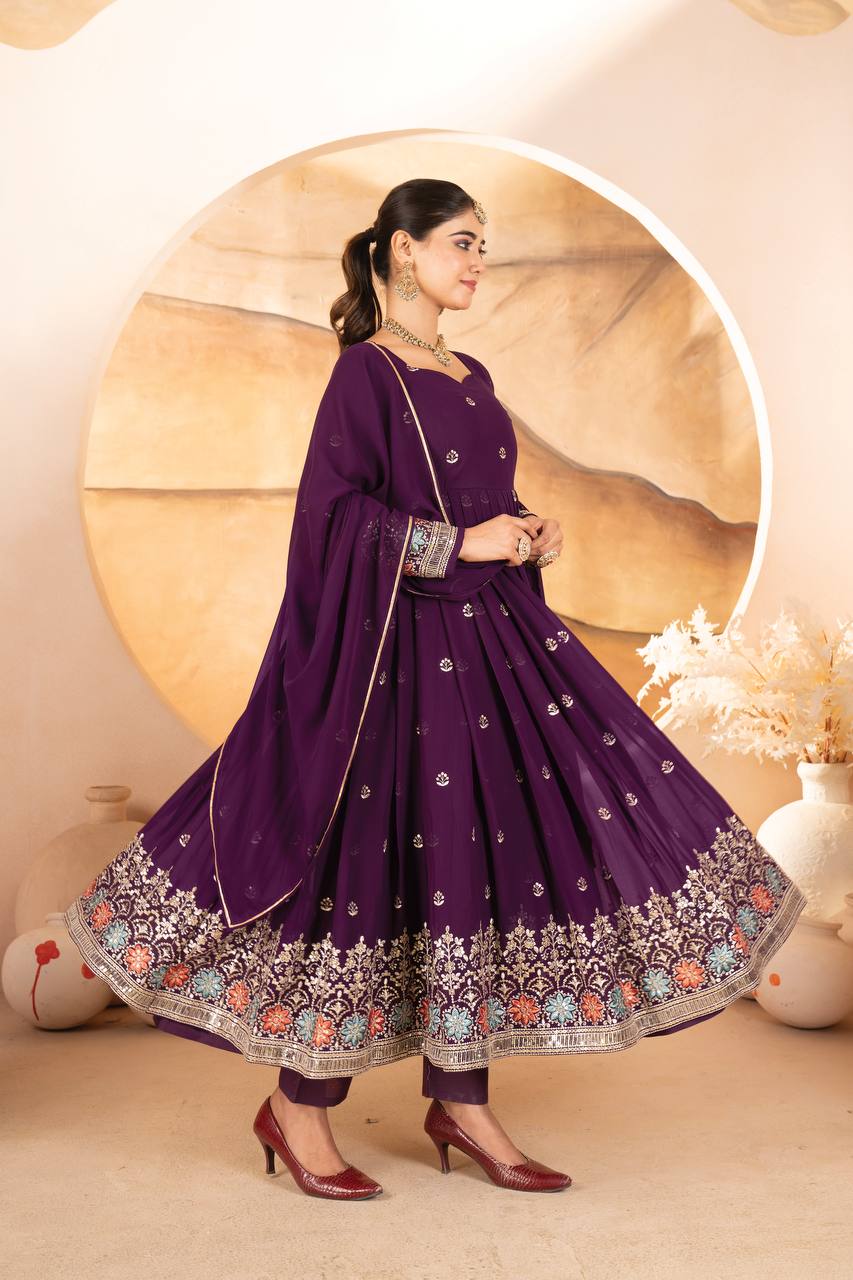 Purple Designer Luxury Anarkali Suit Set