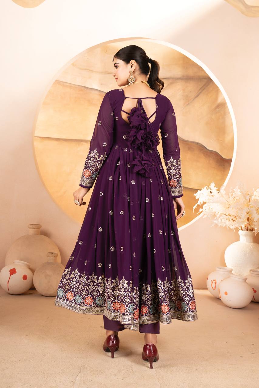Purple Designer Luxury Anarkali Suit Set
