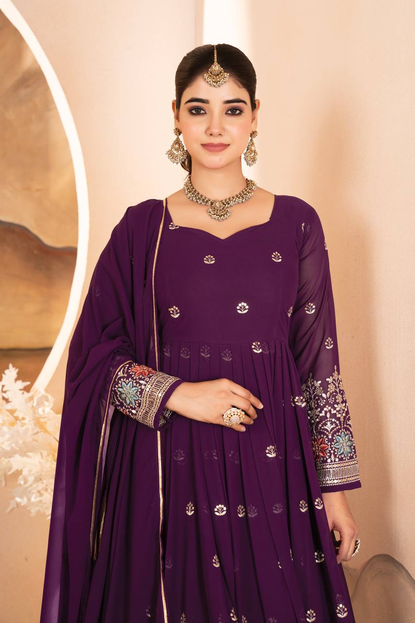 Purple Designer Luxury Anarkali Suit Set