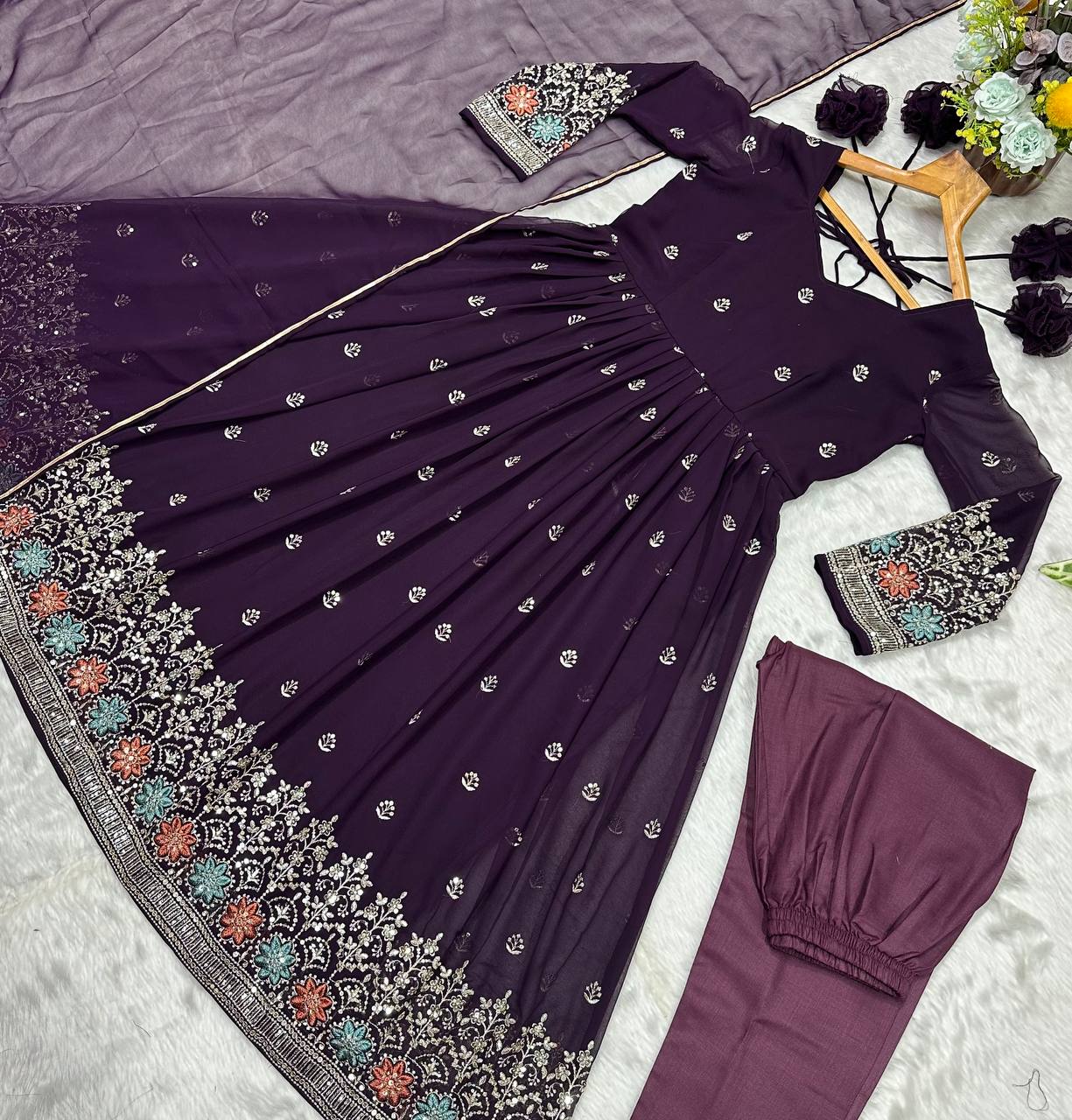 Purple Designer Luxury Anarkali Suit Set
