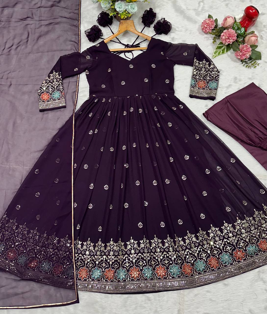 Purple Designer Luxury Anarkali Suit Set