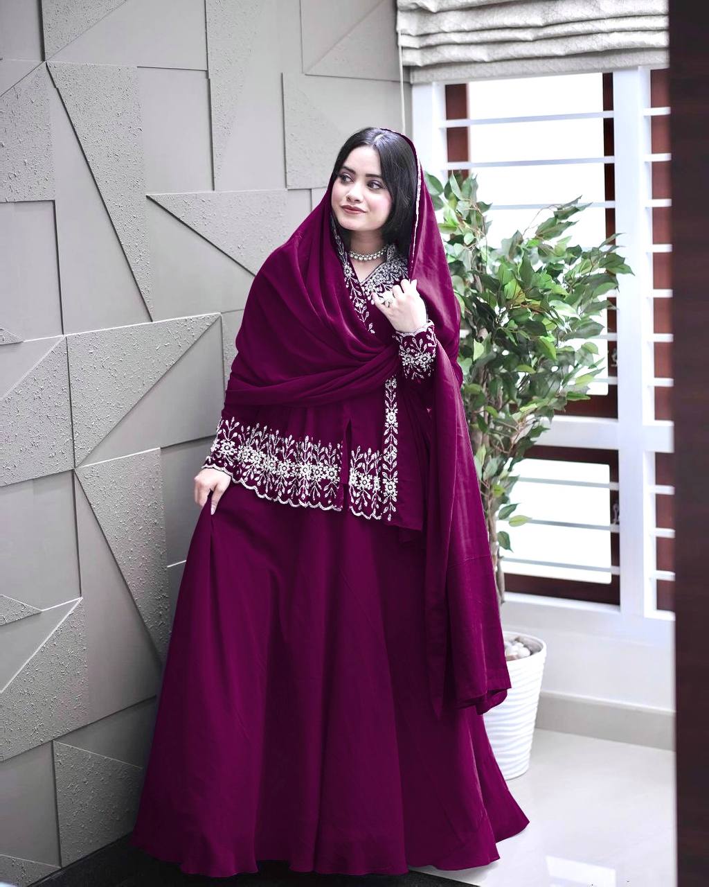 Wine Designer Party Wear Top with Lehenga & Dupatta Set - Sequin Embroidery and Tassel Accents