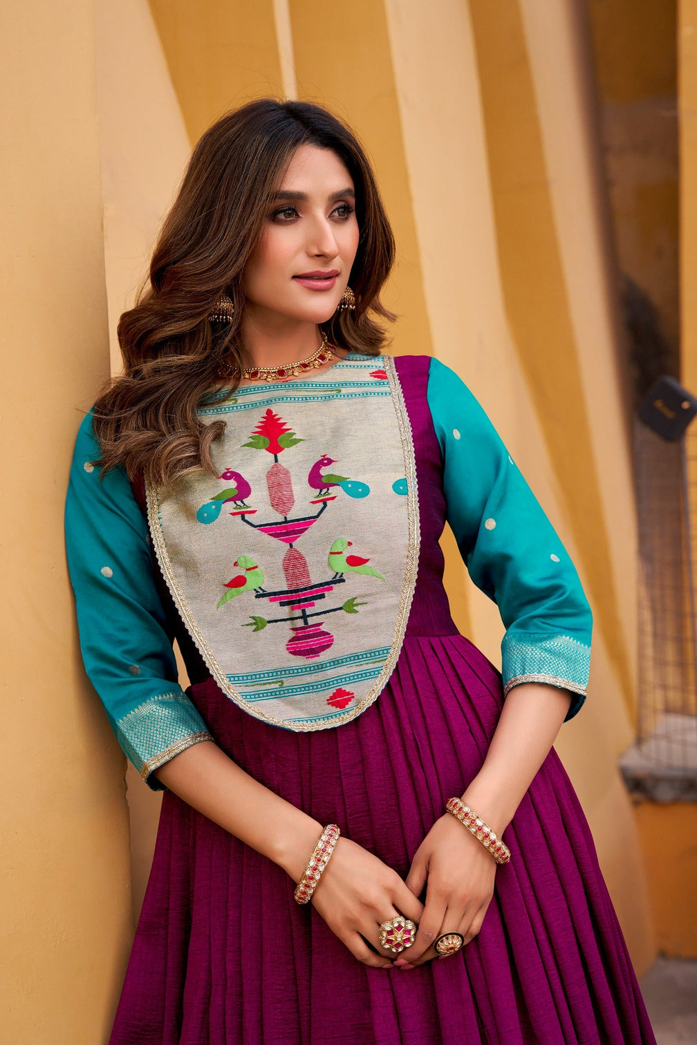 Wine Designer Zari Work Full Gown