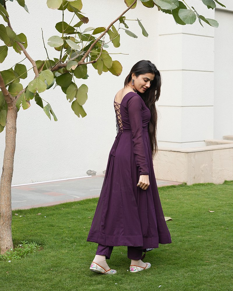 Wine Elegant Embroidered Anarkali Suit