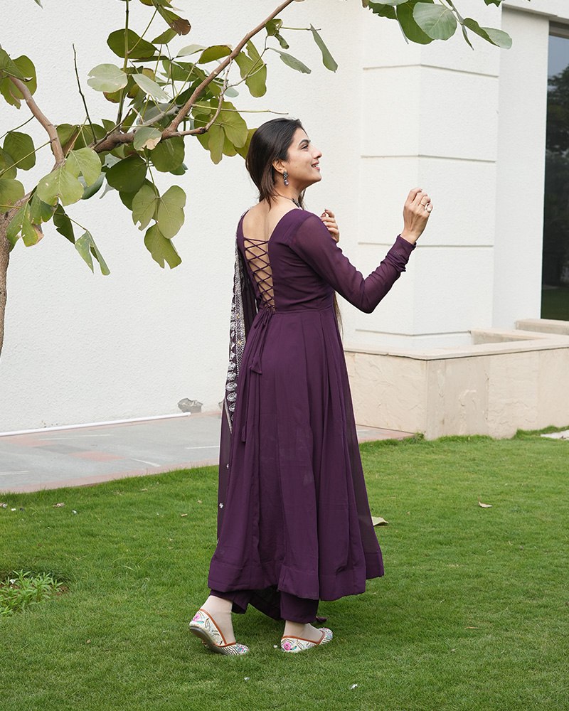 Wine Elegant Embroidered Anarkali Suit