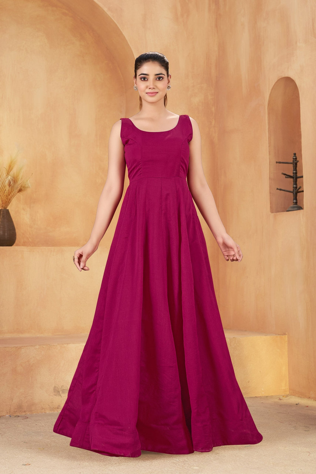 Wine Embroidered Jacket Gown Set