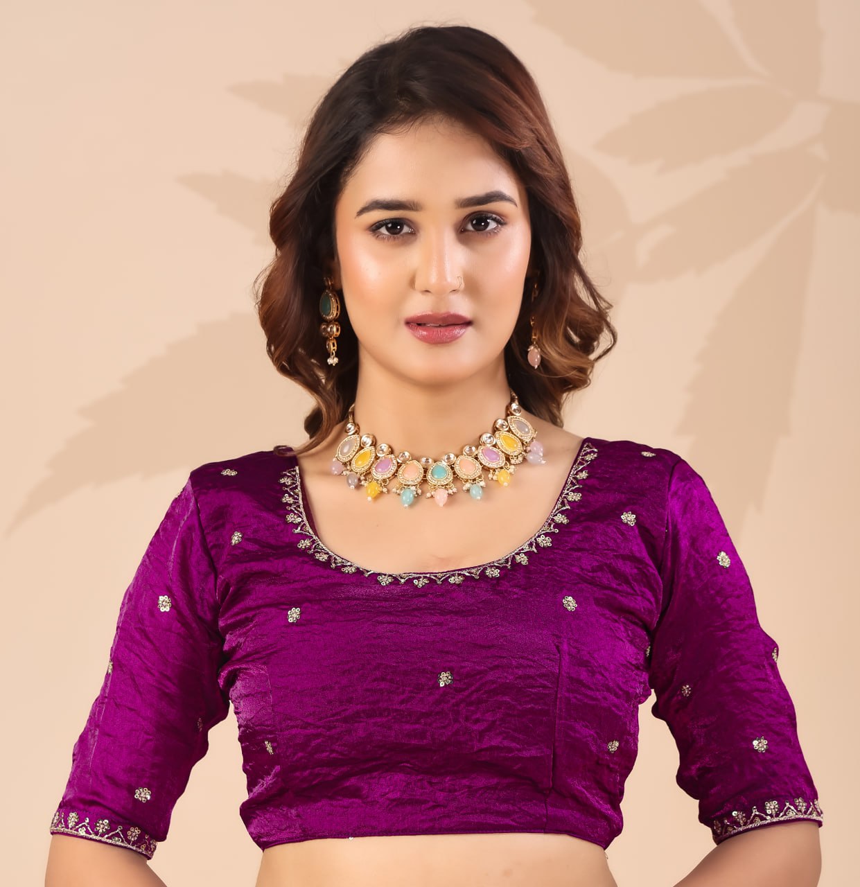 Wine Frendi Silk Saree with Sequin Work