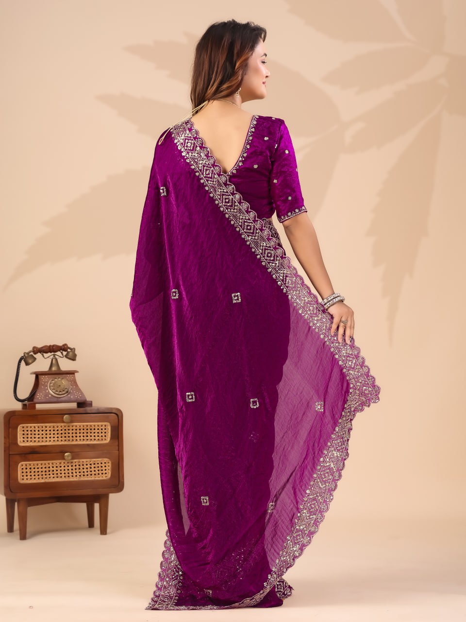 Wine Frendi Silk Saree with Sequin Work