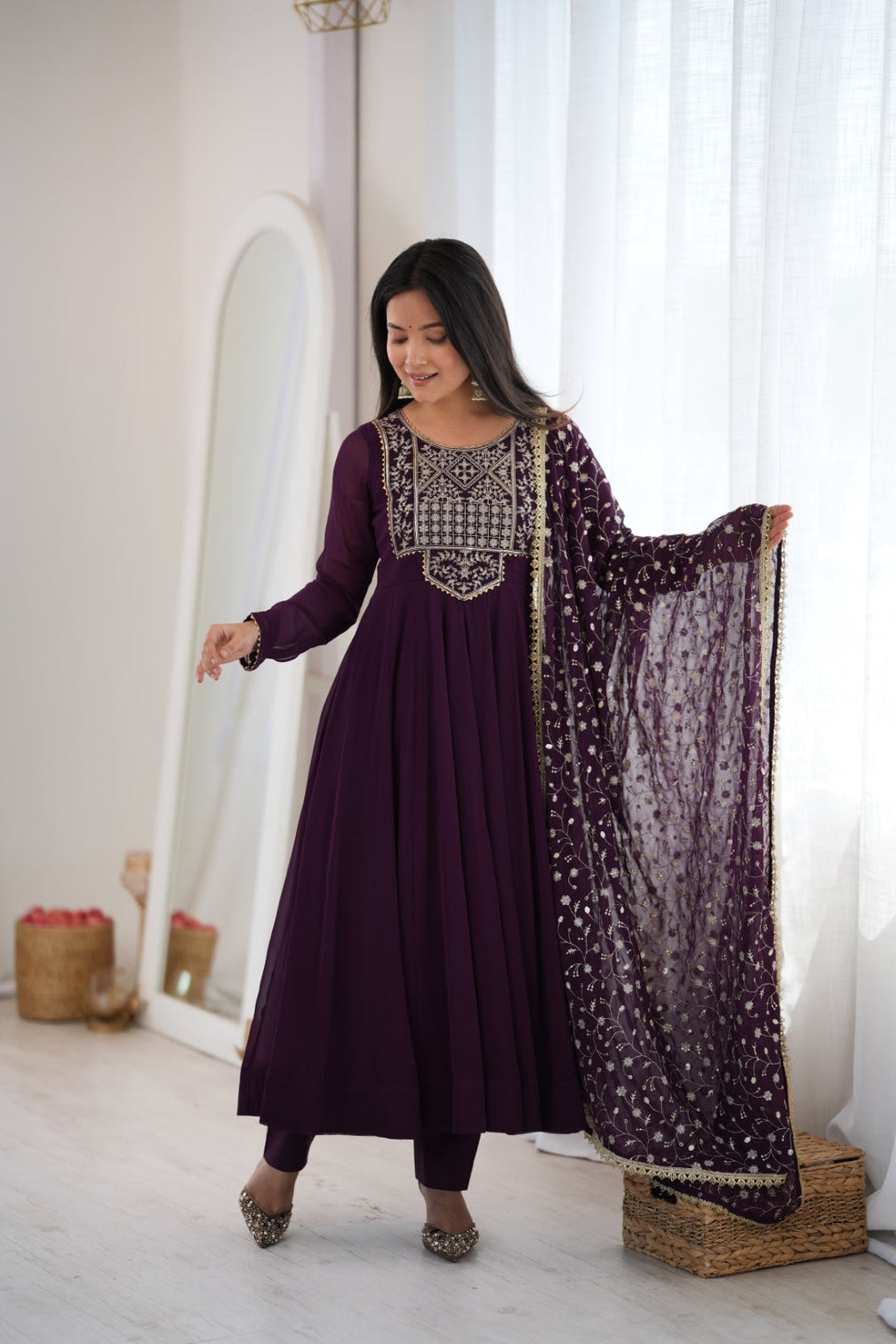 Wine Georgette Anarkali Suit