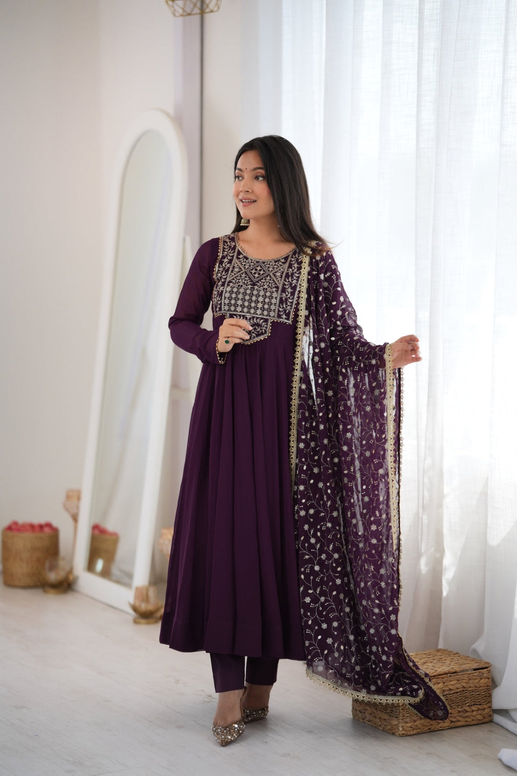 Wine Georgette Anarkali Suit