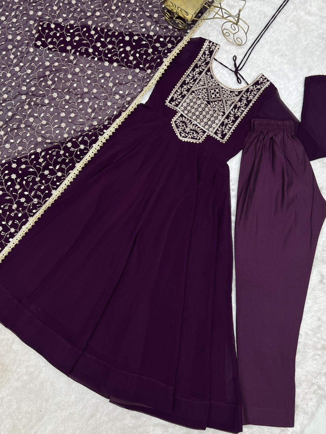 Wine Georgette Anarkali Suit