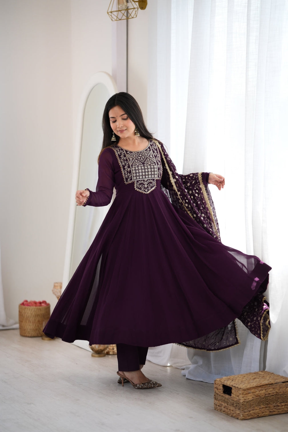 Wine Georgette Anarkali Suit
