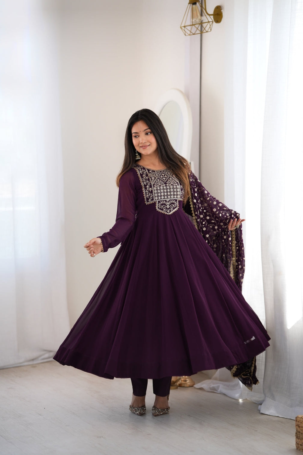 Wine Georgette Anarkali Suit