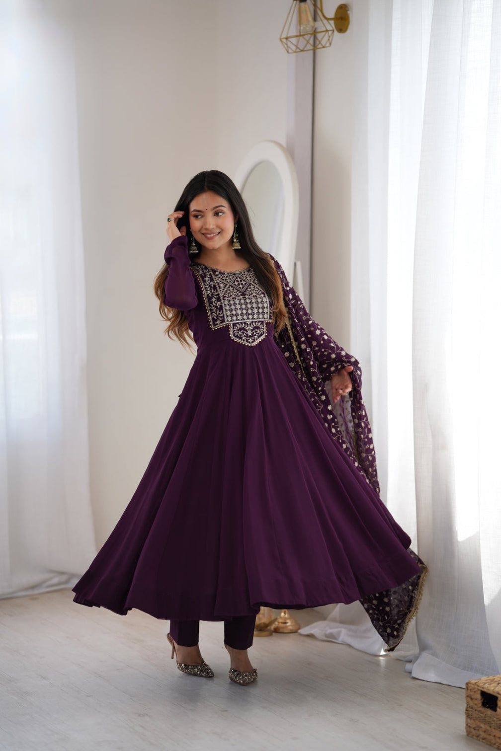 Wine Georgette Anarkali Suit