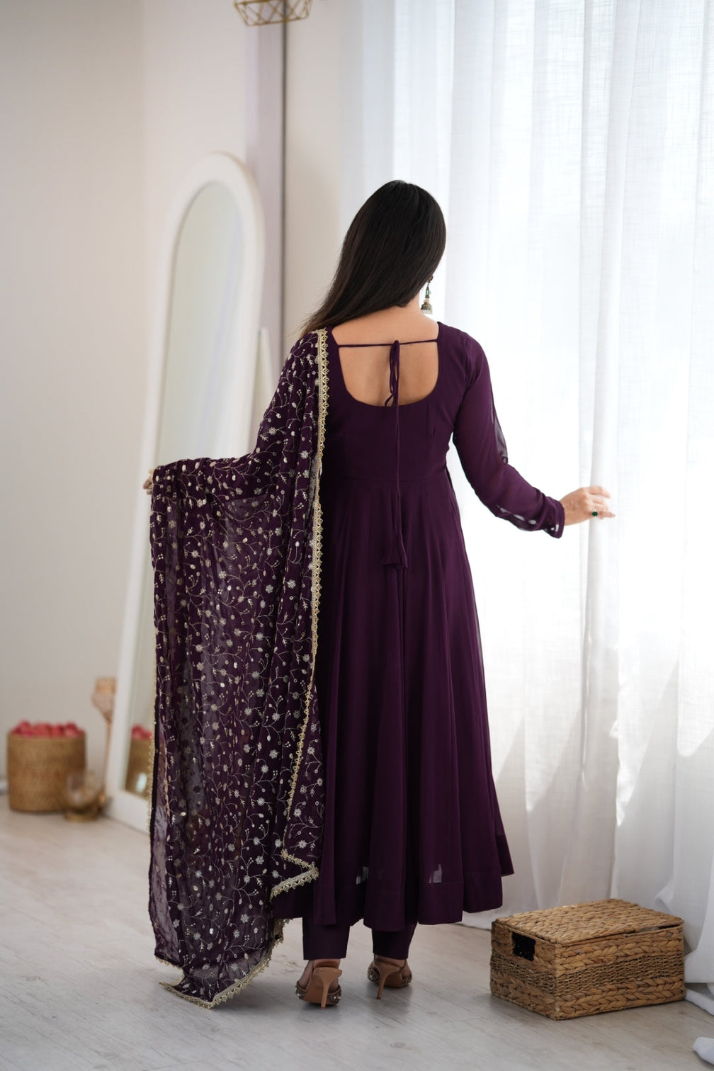 Wine Georgette Anarkali Suit