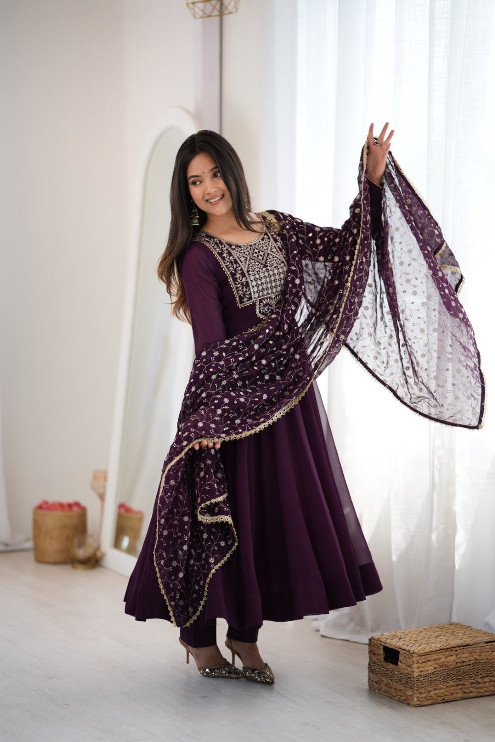 Wine Georgette Anarkali Suit