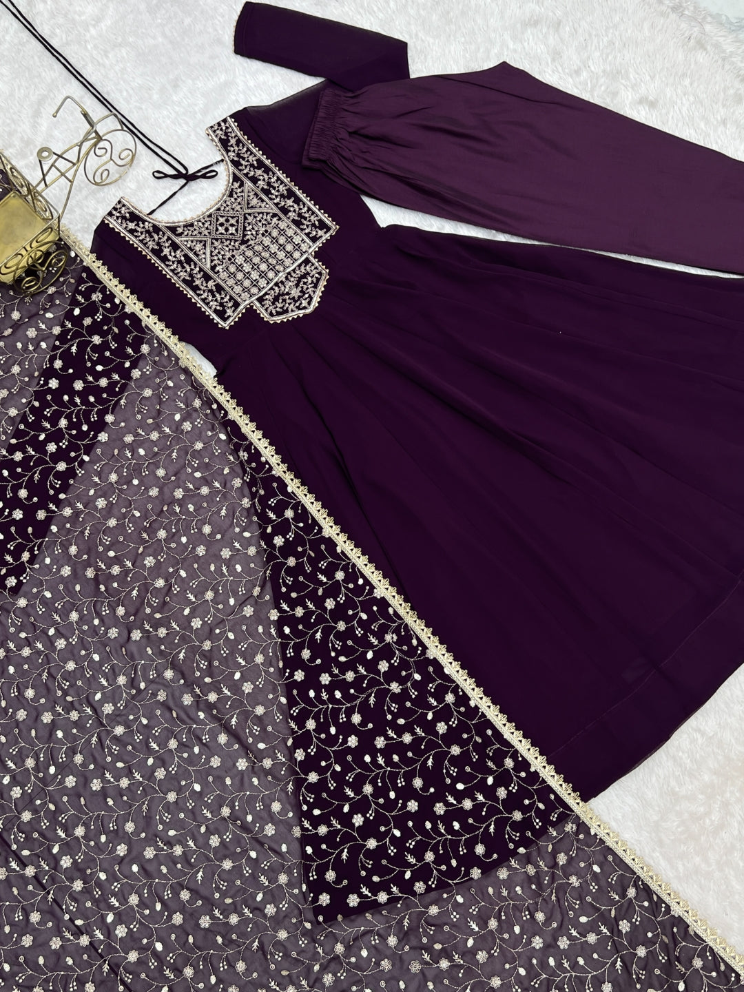 Wine Georgette Anarkali Suit