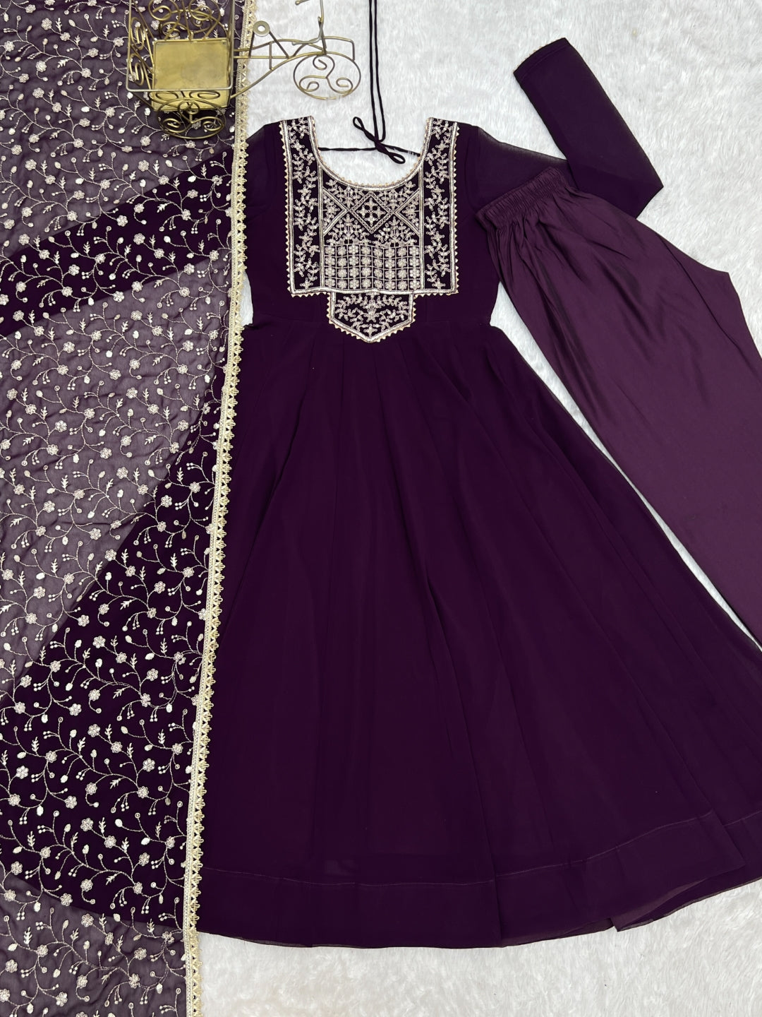 Wine Georgette Anarkali Suit