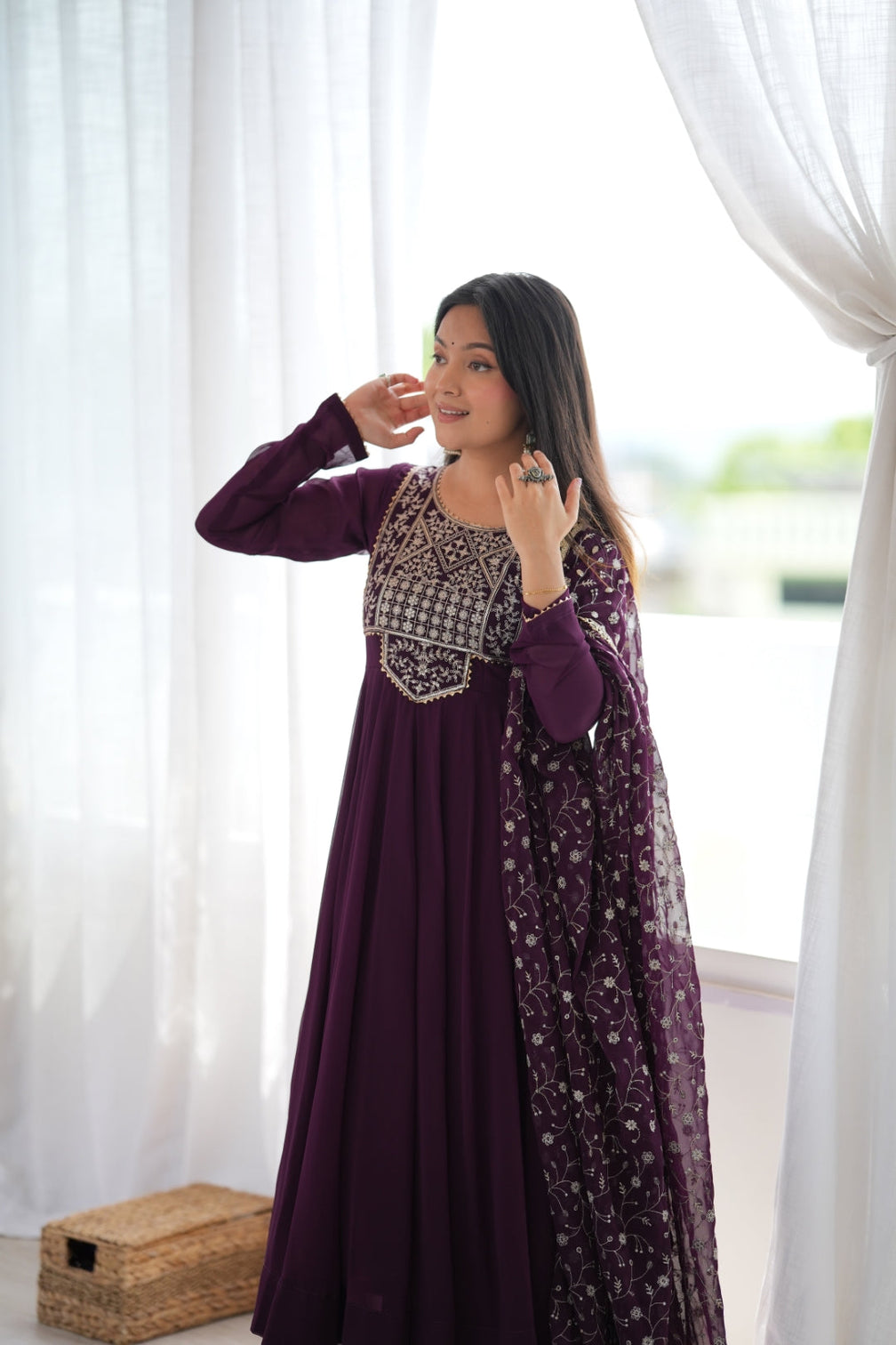 Wine Georgette Anarkali Suit