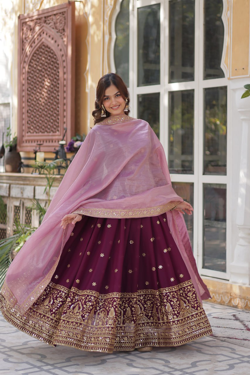 Wine Glamorous Star Georgette Embroidered Gown with Gold Crush Dupatta