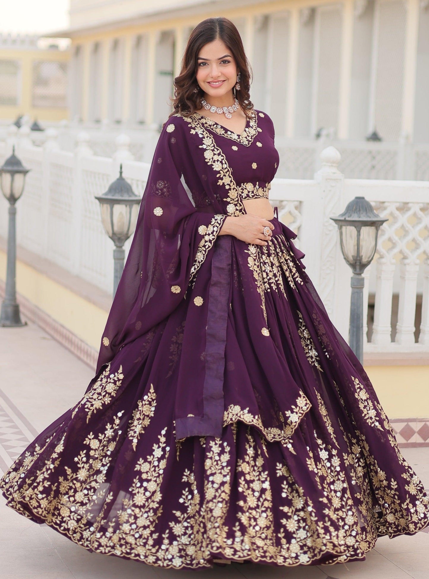 Wine Lehenga Choli with Intricate Embroidery