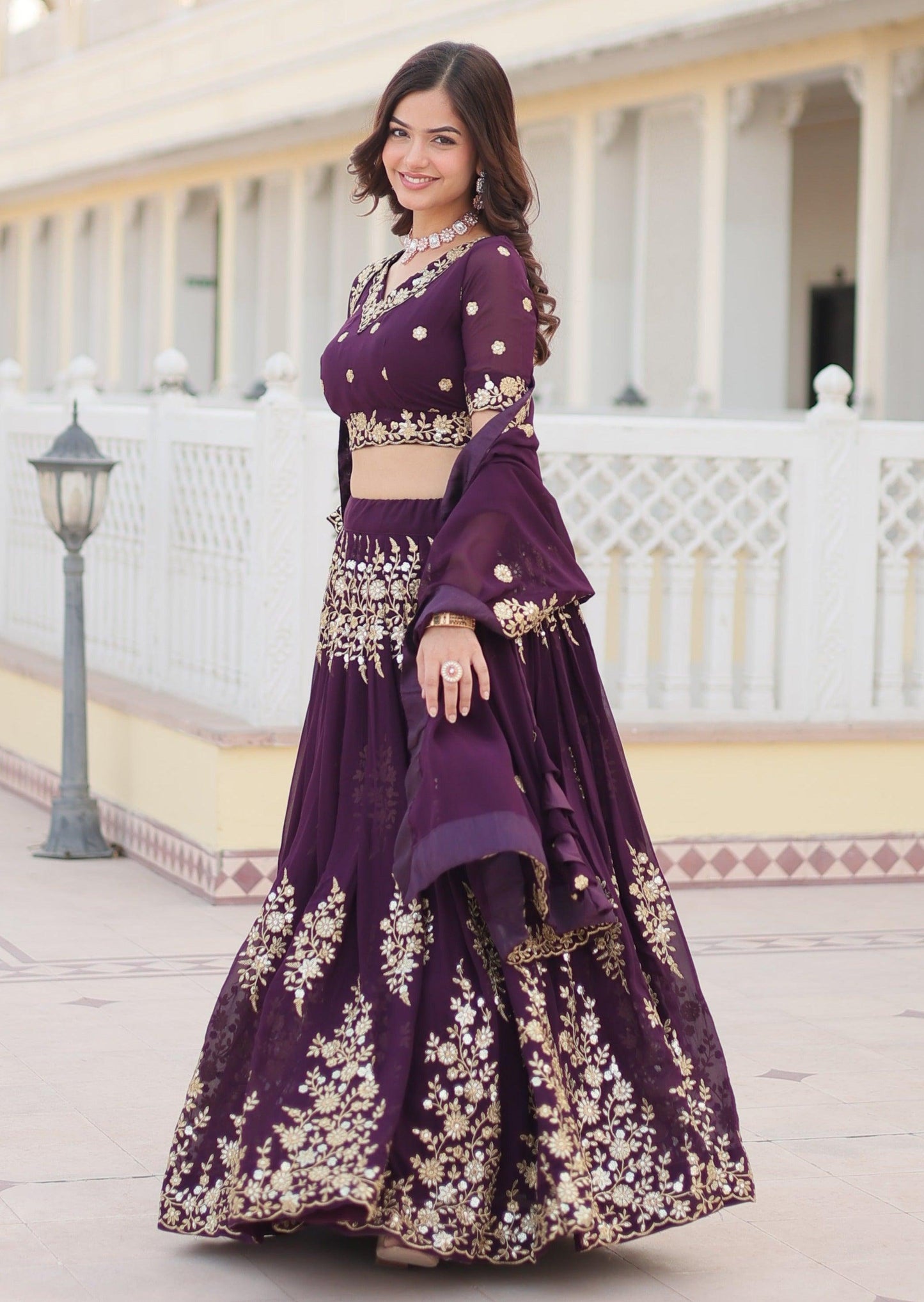 Wine Lehenga Choli with Intricate Embroidery