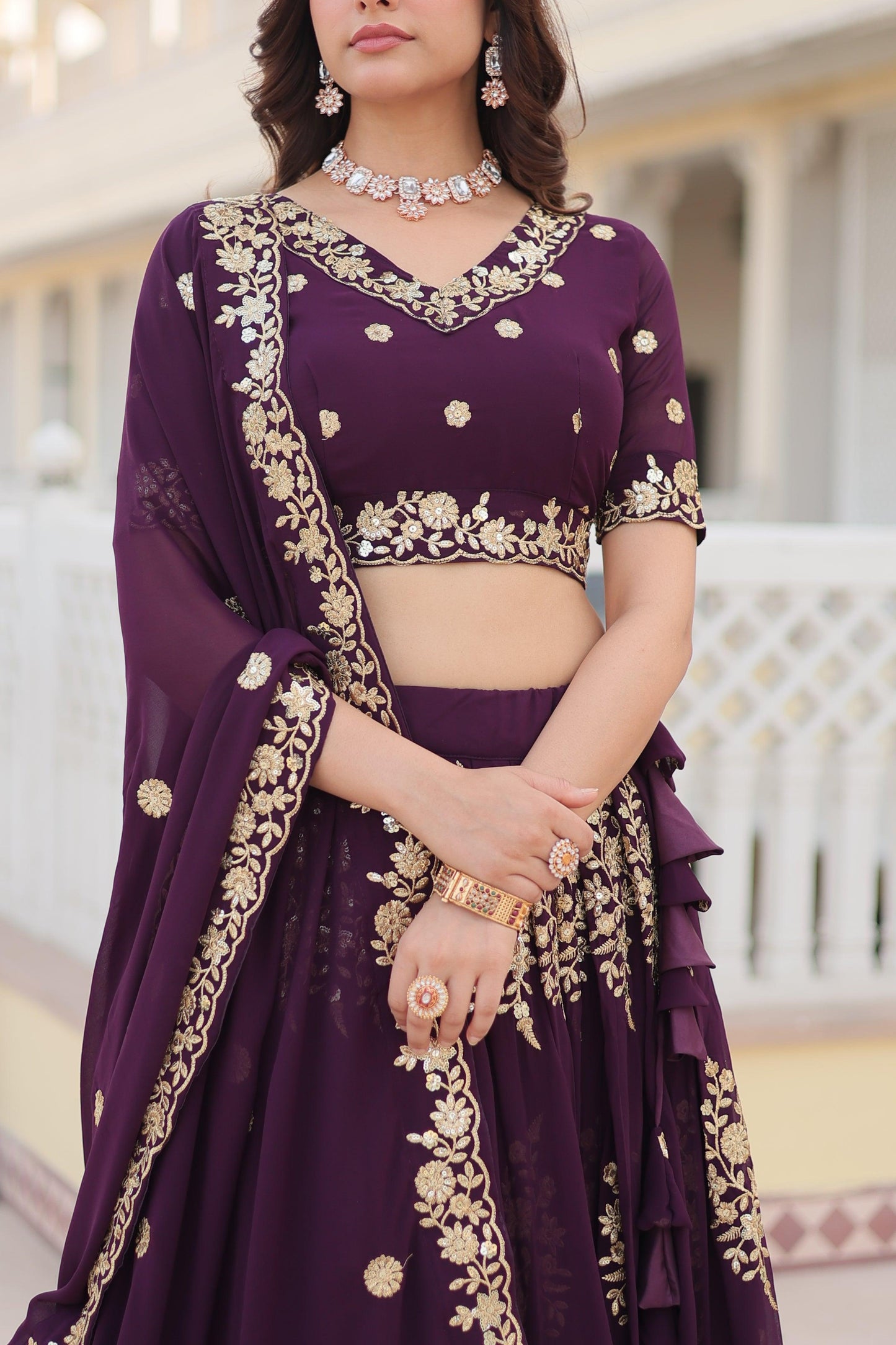 Wine Lehenga Choli with Intricate Embroidery