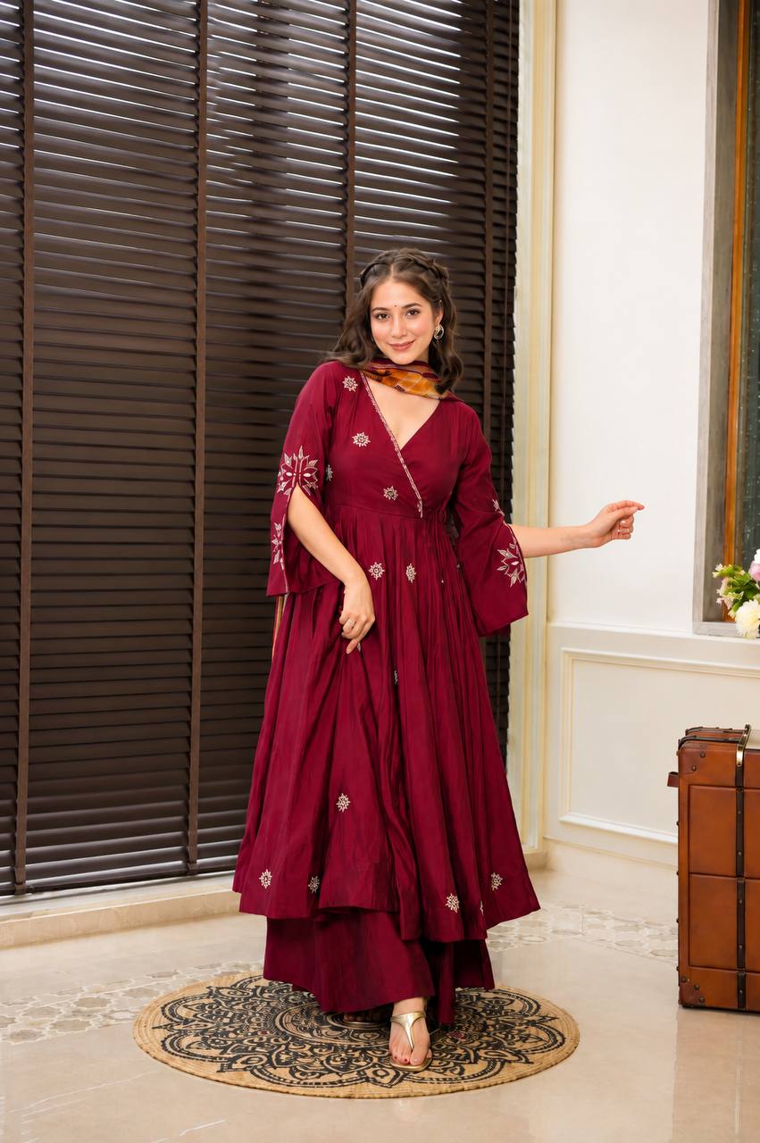 Wine Luxury Designer Anarkali Suit Set