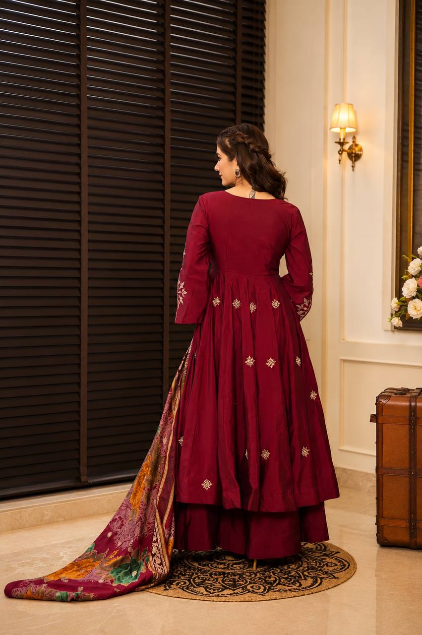 Wine Luxury Designer Anarkali Suit Set