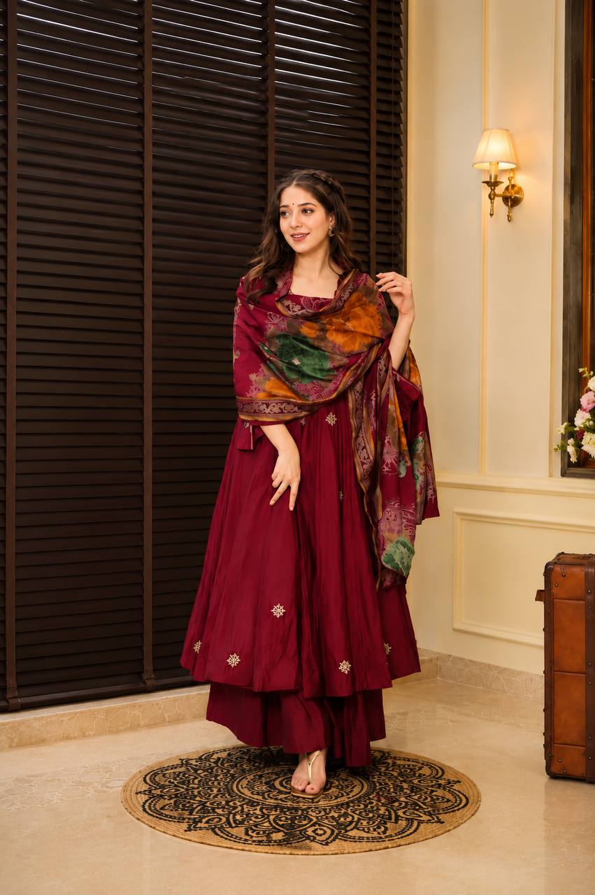 Wine Luxury Designer Anarkali Suit Set