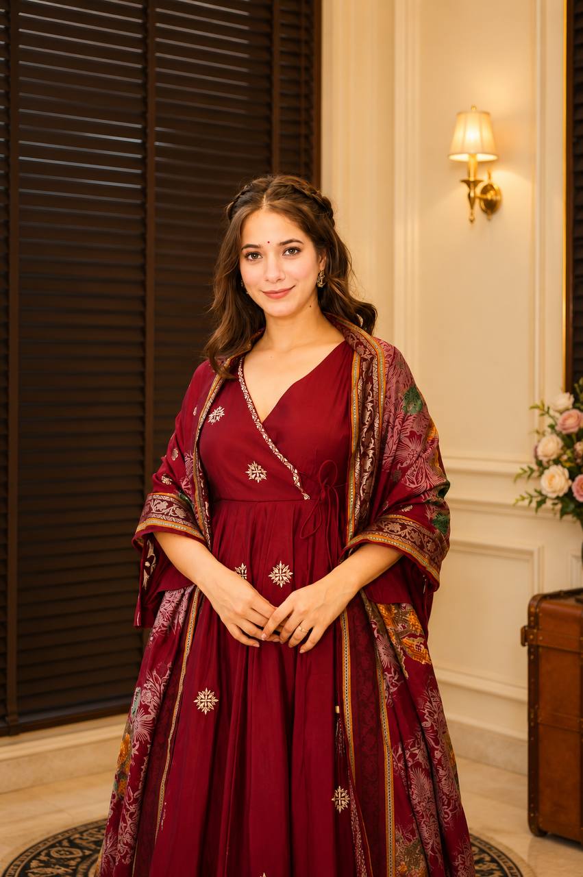 Wine Luxury Designer Anarkali Suit Set