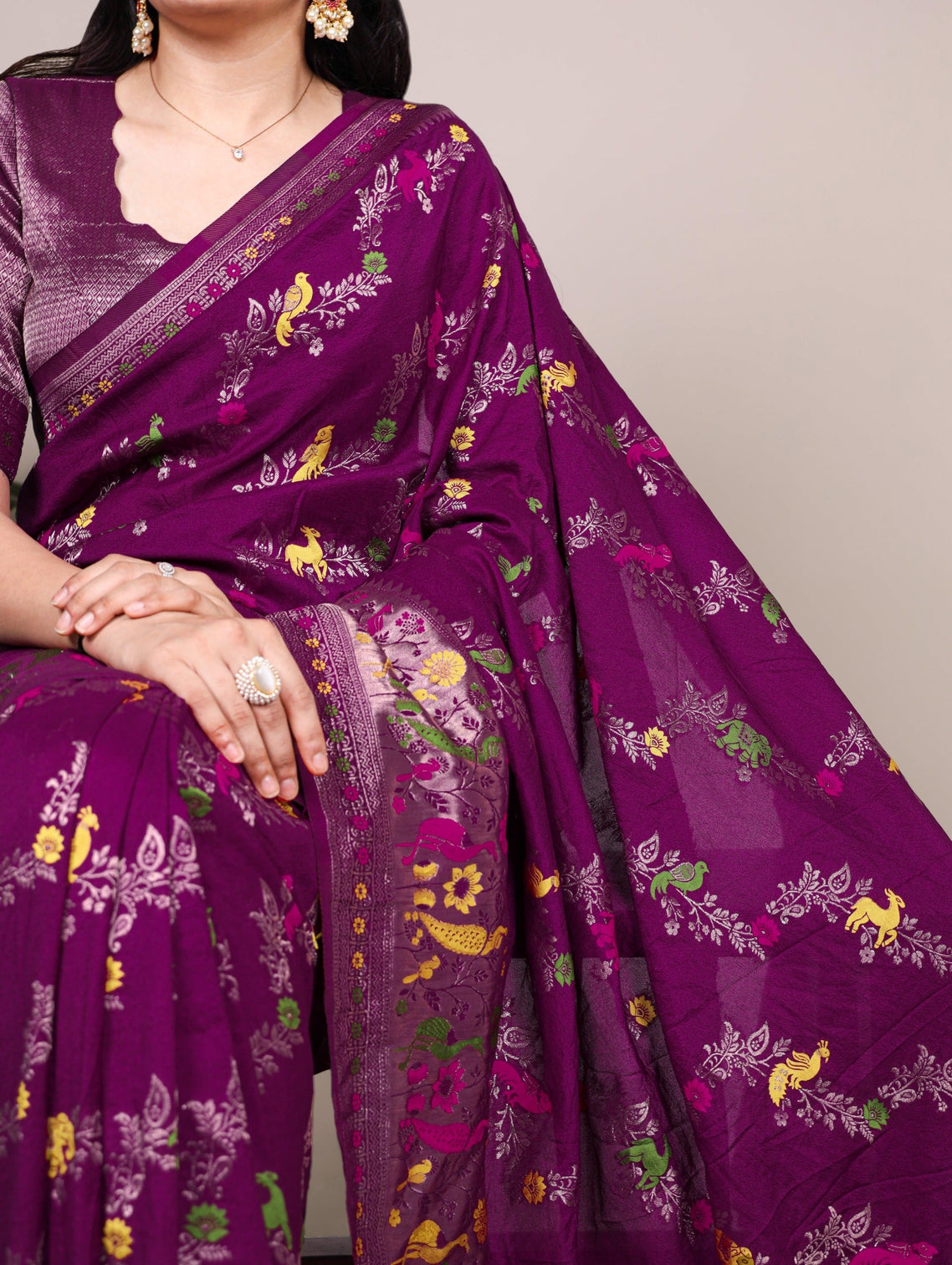 Wine Nylon Weaving Work Saree