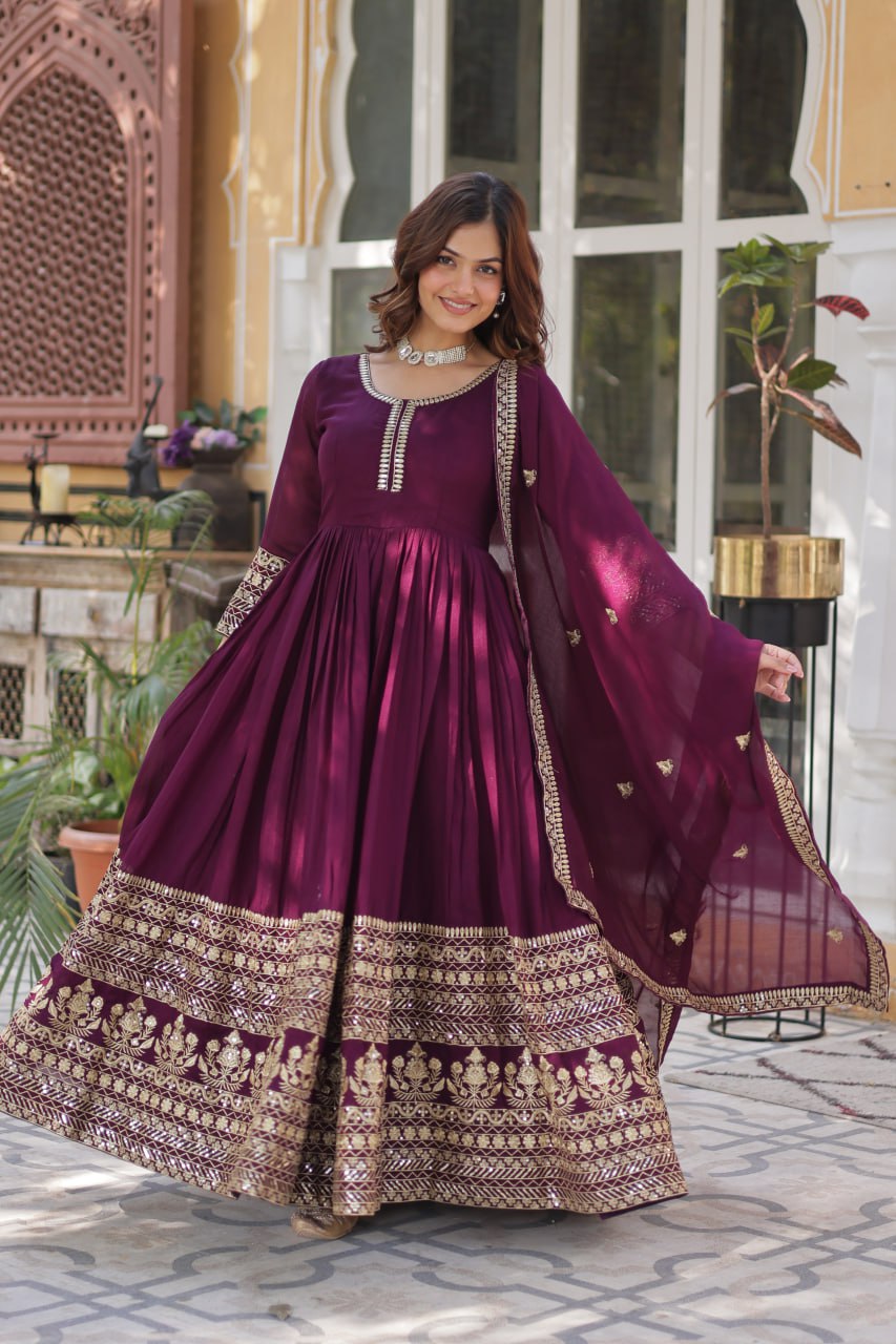 Wine Premium Designer Readymade Gown Collection