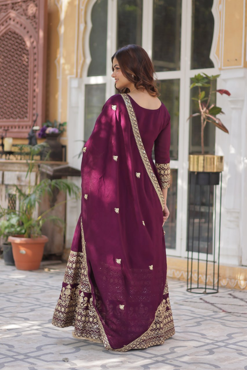 Wine Premium Designer Readymade Gown Collection