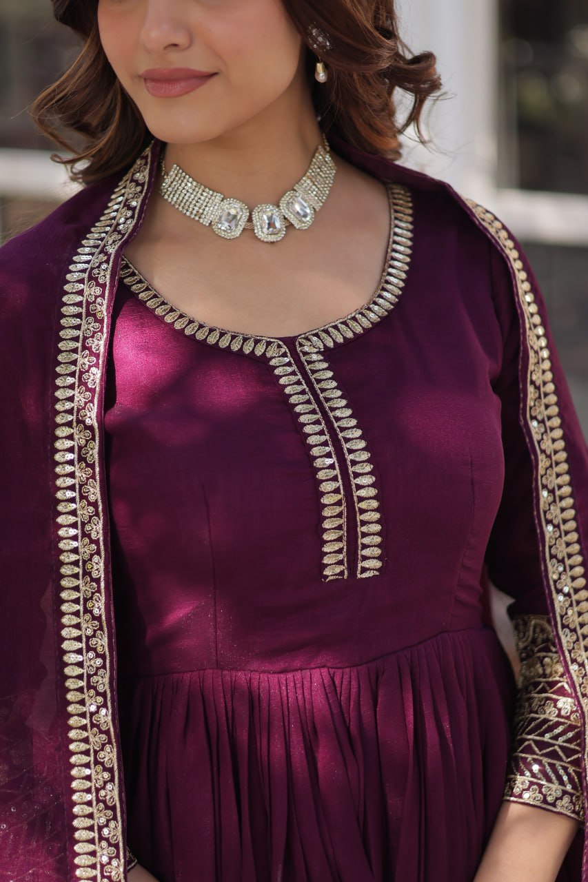Wine Premium Designer Readymade Gown Collection