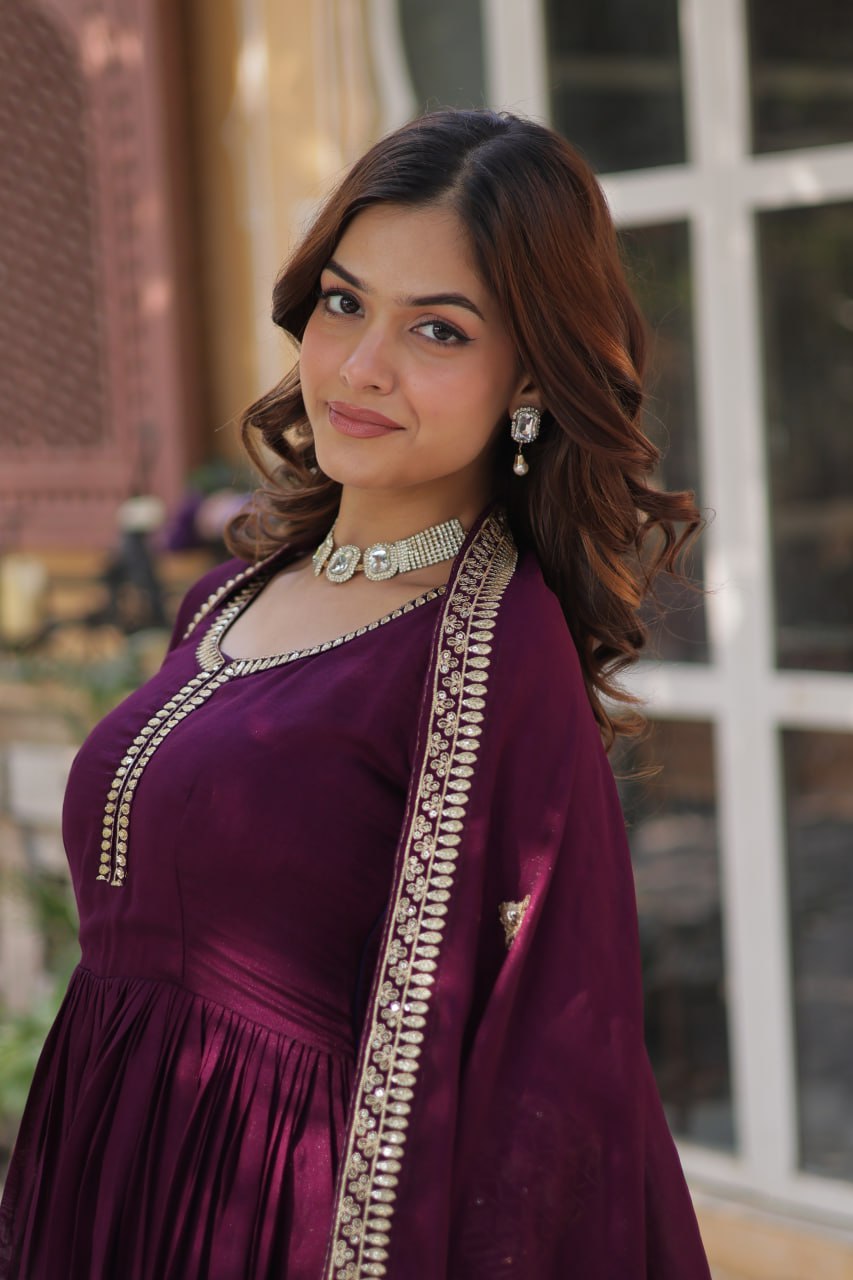Wine Premium Designer Readymade Gown Collection