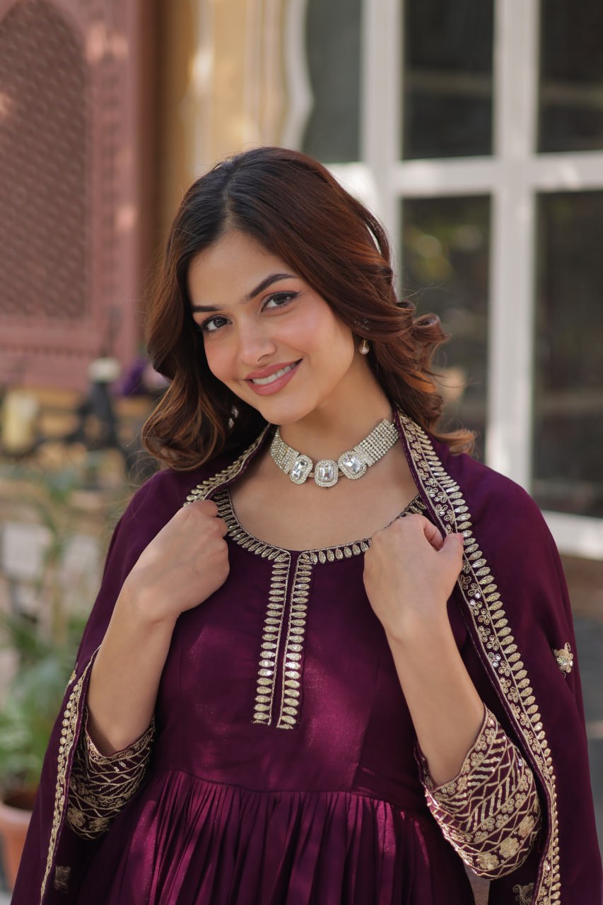 Wine Premium Designer Readymade Gown Collection