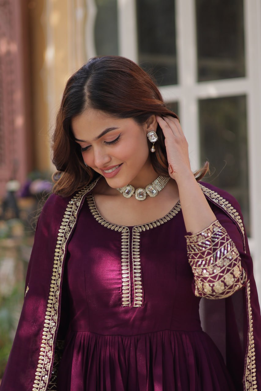 Wine Premium Designer Readymade Gown Collection