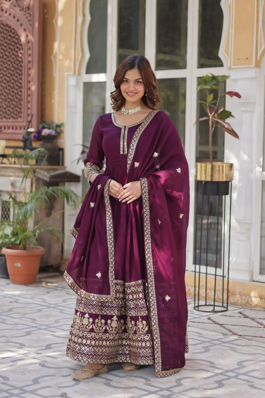 Wine Premium Designer Readymade Gown Collection