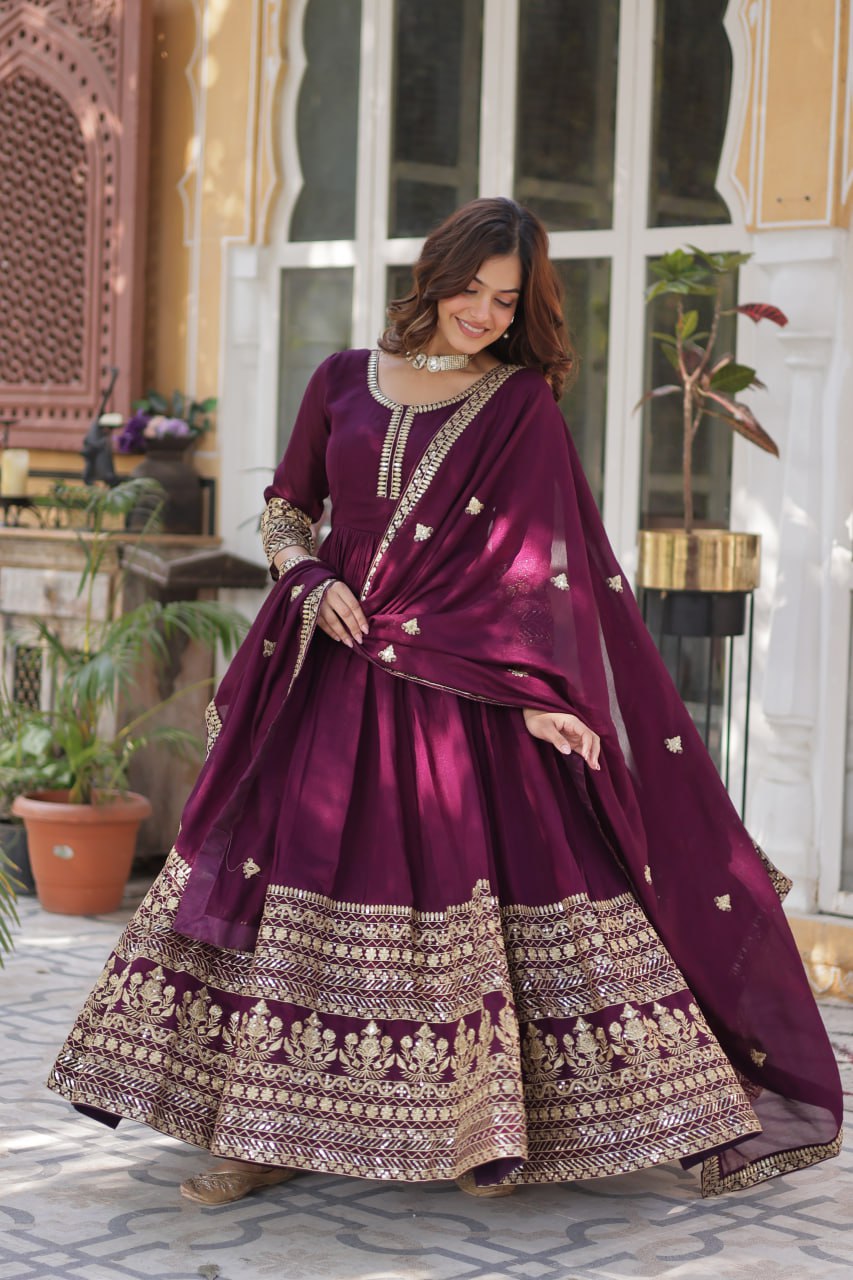Wine Premium Designer Readymade Gown Collection