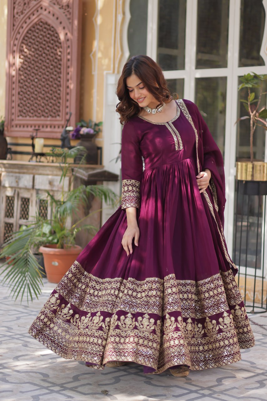 Wine Premium Designer Readymade Gown Collection