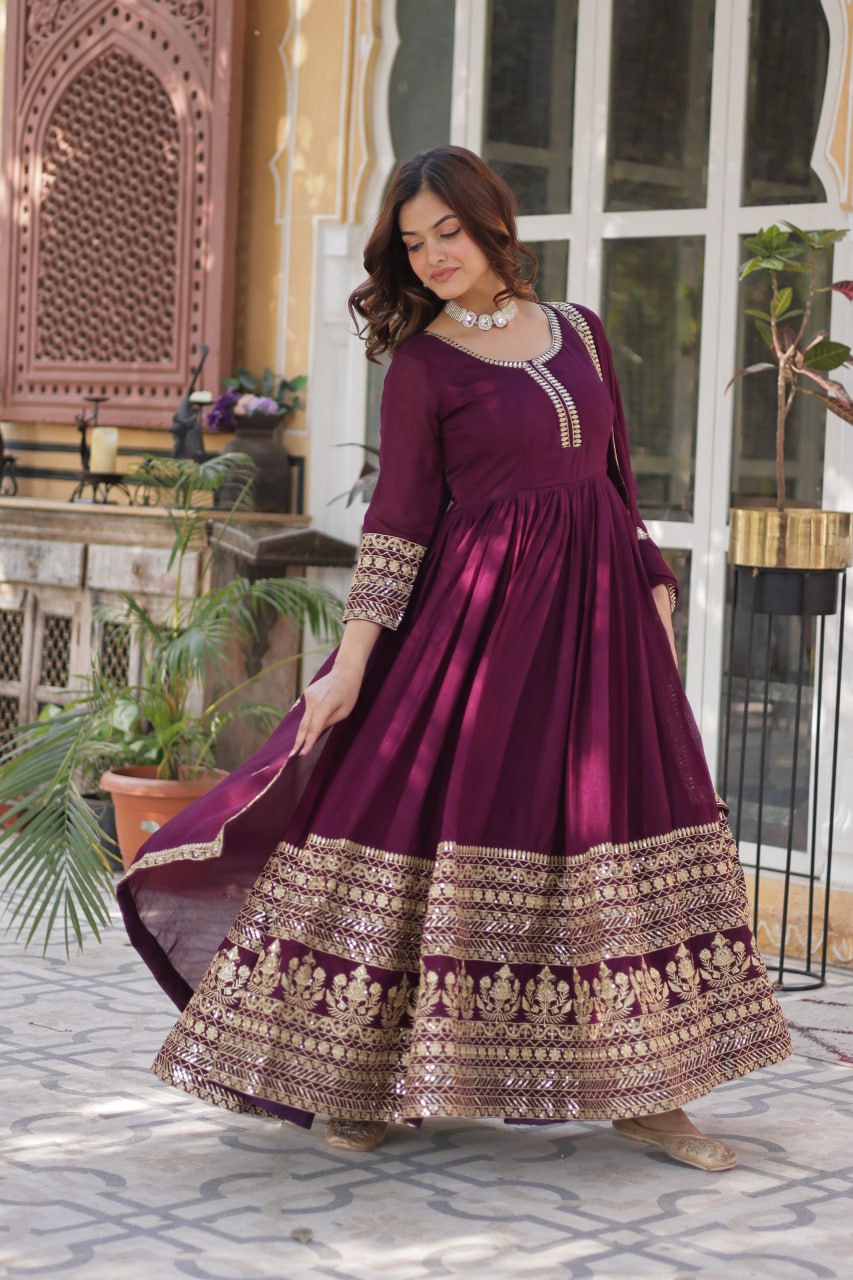 Wine Premium Designer Readymade Gown Collection