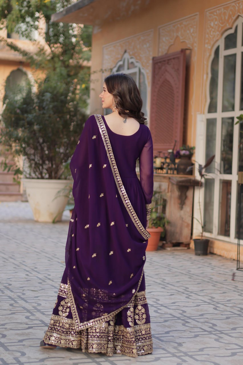 Purple Premium Designer Readymade Gown-Dupatta Collection