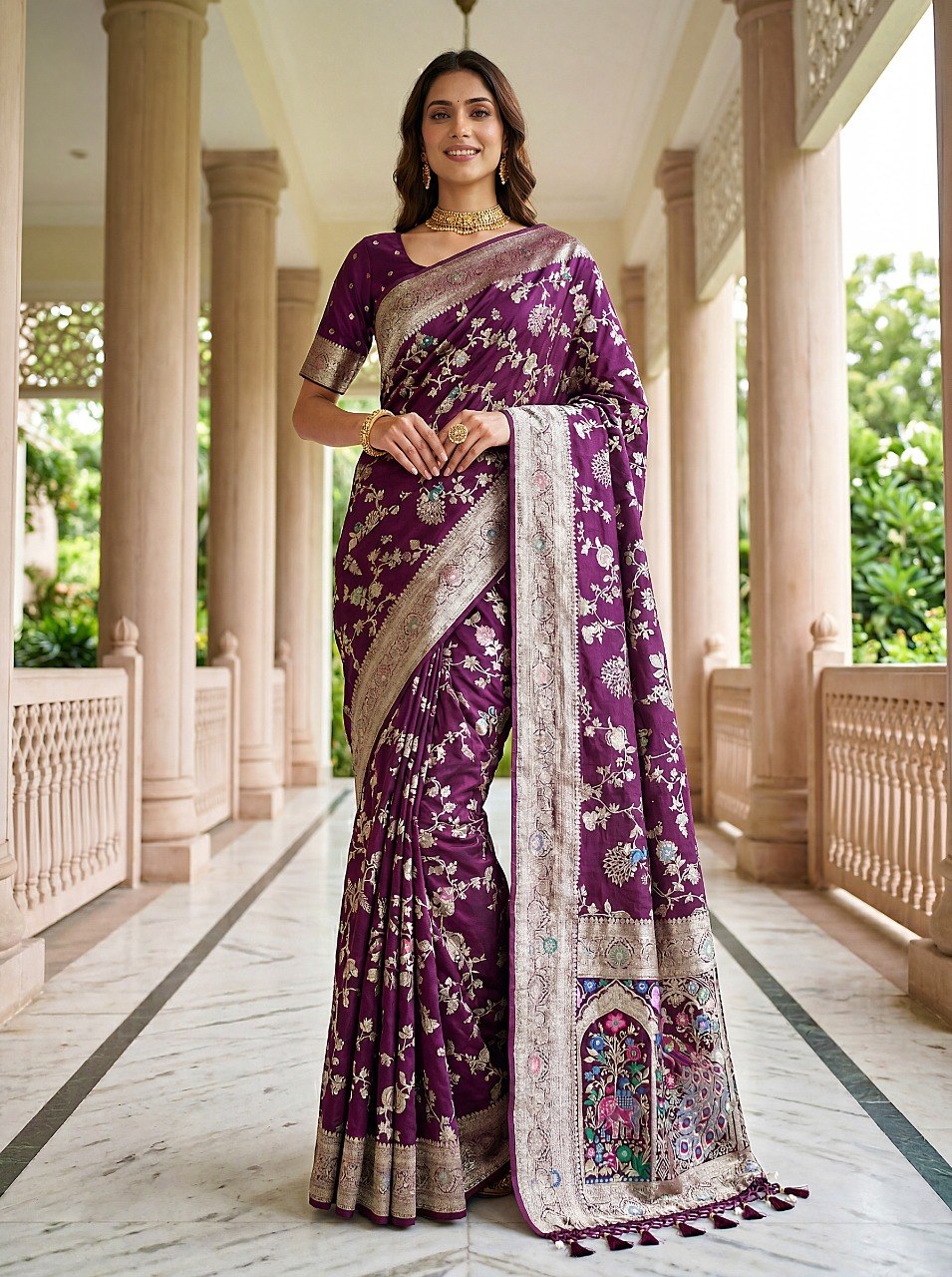 Wine Pure Nylon Satin Saree