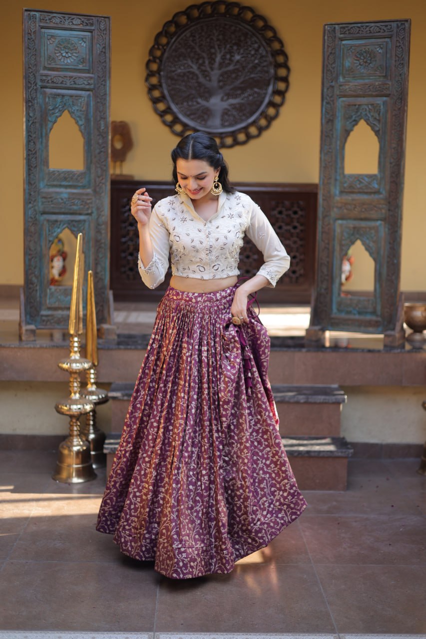 Wine Ready-to-Wear Jacquard Lehenga